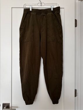 Men's Olive Brown Elastic-Waist Jogger Pants